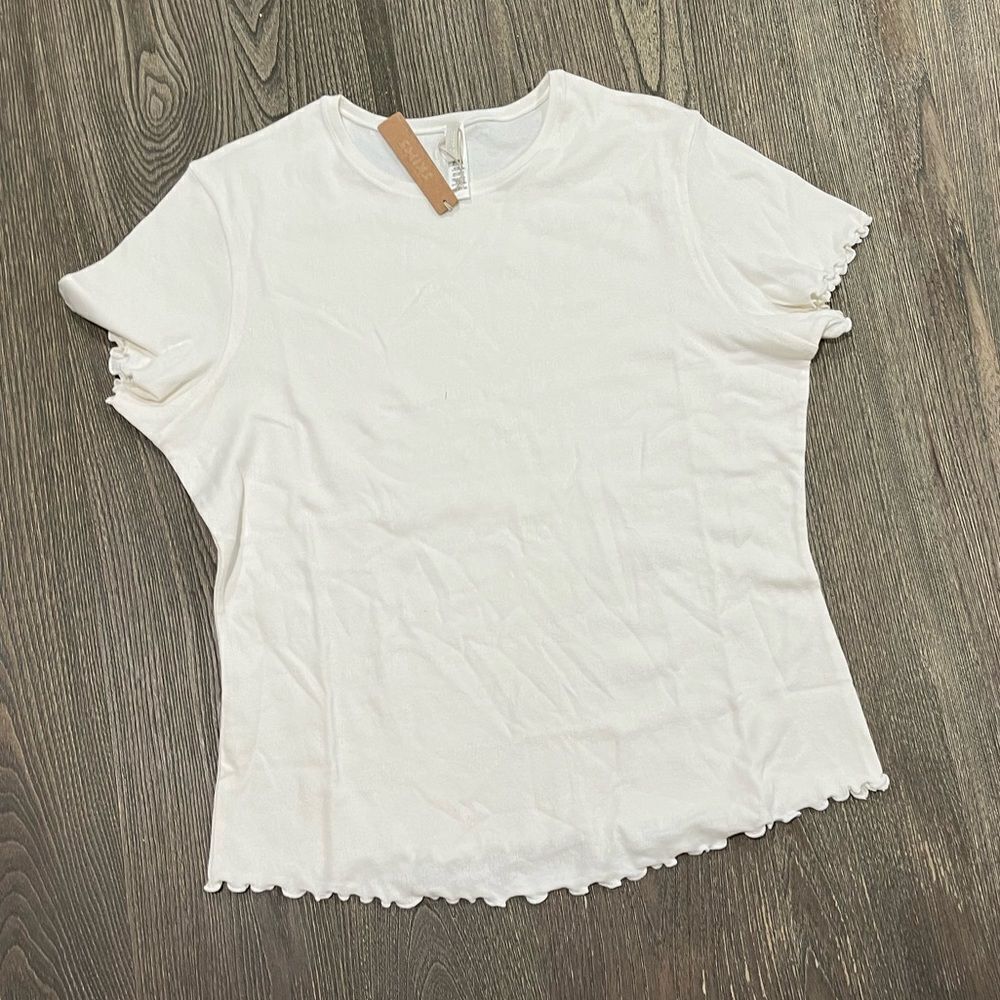 NWT Skims Pointelle Logo T-Shirt Short Sleeve Lettuce Edge Stretch Marble 3X